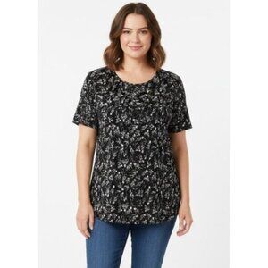 Michel Studio Women's Plus size 3X Black and White Floral Women's Top Shirt